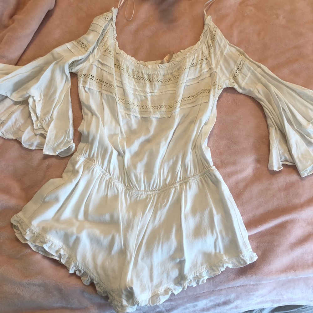 Bell sleeve off shoulder romper